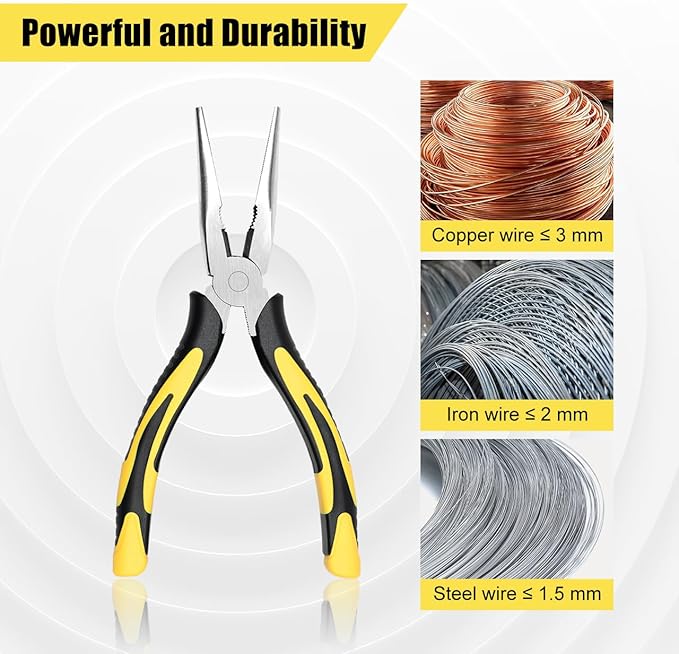 Premium Long Needle Nose Pliers-8’’, Paper Clamp Precision, High Carbon Steel, Soft Grip with Wire Cutter, Long Nose Cutting Pliers for Home, Fishing, Jewelry, Crafts,1pcs