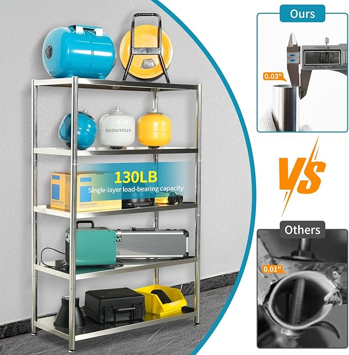Susunnus Stainless Steel Shelves Heavy Duty Shelving Metal Shelving Units and Storage Kitchen Industrial Storage Rack (24.8in*15.8in-5T)