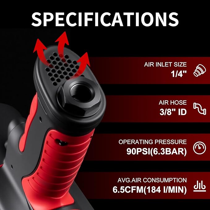 AEROPRO TOOLS 1/2-Inch Air Impact Wrench, Twin Hammer, 1200FT-LBS, 7500RPM, High Torque Pneumatic Impact Wrench, 1/2 Drive Air Impact Gun for Auto Repair, Tire Shop