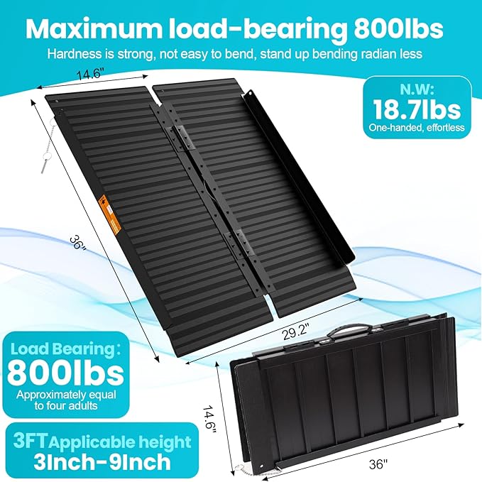 Portable Wheelchair Ramp 3ft, Non-Skid Aluminum Ramps for Wheelchairs for Home Steps, 800 LBS Capacity Handicap Ramp for Doorway, Homes, Threshold, Entry, Stairs 36" Lx 29.2" Wx2H