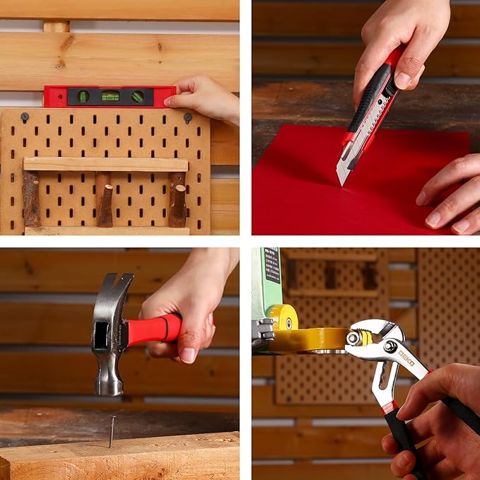 Red Drill Tool Kit Set: 20V Cordless Power Drill Tool Box with Battery Electric Drill Driver for Men Home Hand Repair Basic Toolbox Tools Sets Drills Case
