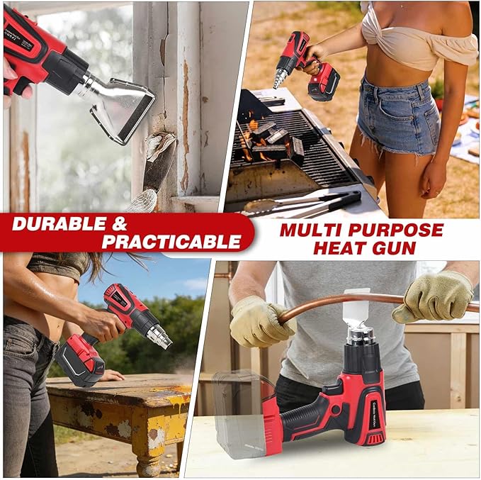 350W Cordless Heat Gun Compatible with Milwaukee m18 Battery,Adjustable Temp 120℉–1110℉,LED Light,LCD Digital Display,Portable Hot Air Gun 4 Nozzles For Shrink Tubing,Crafts,DIY(Tool Only,NO Battery)