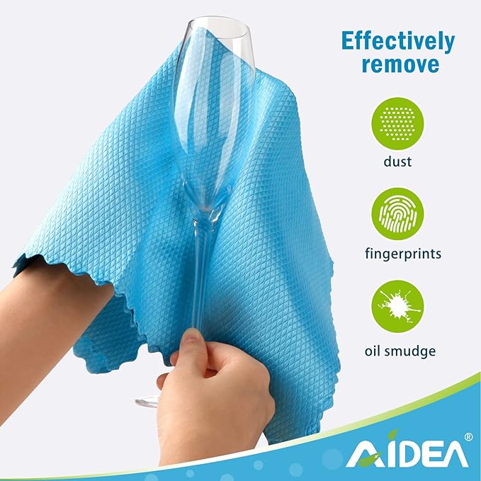 AIDEA Microfiber Glass Cleaning Cloth, 8PK, Premium Microfiber Glass and Window Cleaner, Lint Free Magic Cleaning Cloths for Glass, Windows, Windshields, Mirrors, Stainless Steel, 12"x12"
