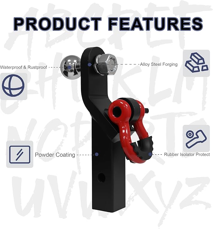 Trailer Hitch Ball Mount Features D Ring Shackle Compatible with 2" Hitch Receiver, 2" Ball Hitch and 3/4" Red Shackle Combo Suitable for Pickup Trucks, Suvs, Sedans, and Other Vehicles (with Lock)