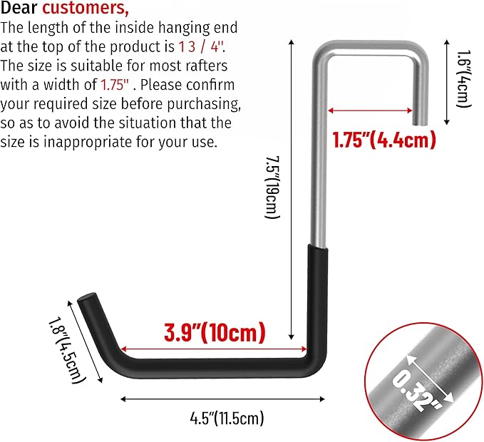 POETISKE Rafter Hanger Hook, Large S Hooks for Hanging, Ladder Hanger, Bike Hooks, Garage Storage Organizer, Black 8PC
