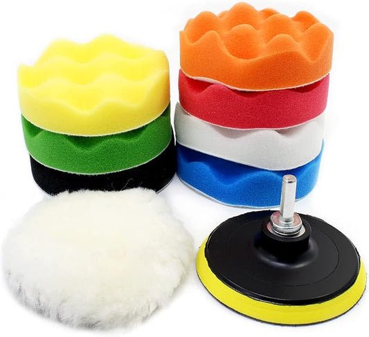 10Pcs 4 inch Car Polishing Pad Kit, Sponge and Wool Polishing Pad Set with M10 Drill Adapter, Car Buffer Polisher Drill Buffing Kit for Polishing,Waxing,Sealing Glaze