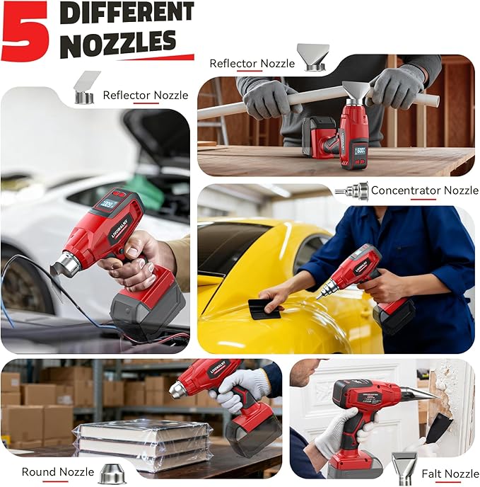 LIVOWALNY Cordless Heat Gun Compatible with Milwaukee 18V Battery, 260W High Power Hot Air Gun (68°F-1112°F) & Airflow Control Digital Display for Shrink Wrapping Crafting(Battery Not Included)