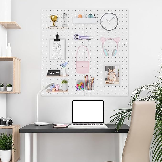 FZK Peg Board with Hooks, Plastic Pegboard Kit with 4 White Pegboards and Accessories, Peg Board Wall Organizer for Office and Craft Room