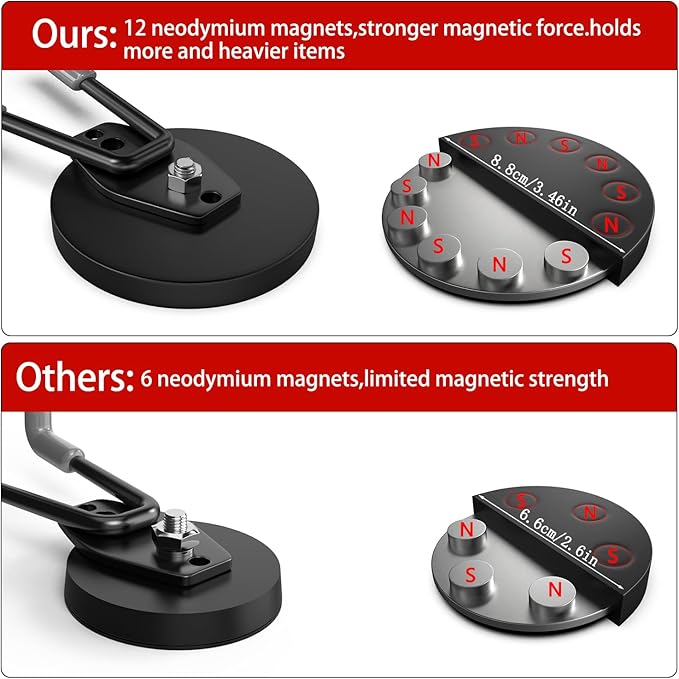 3-H Hook Magnets Heavy Duty 4 Pack,J Shape Strong Magnetic Hooks for Hanging Cordless Power Drill,Utility Magnetic Tool Holder for Metal Cabinet,Steel Pegboard,Workshop,Toolbox,Garage(Black)