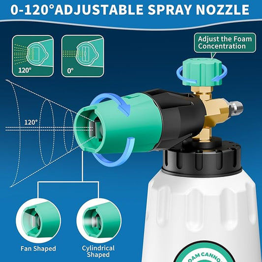 Foam Cannon for Pressure Washer with 1/4" Quick Connector，Heavy Duty Car Foam -1L Blaster Wide Neck Adjustable Snow Foam Lance，with 5 Pressure Washer Nozzle Tips
