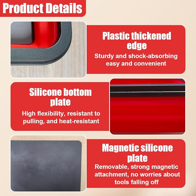 3PCS Collapsible Magnetic Parts Tray Set, Silicone Foldable Magnetic Tool Tray in 3 Different Size for Storage Organizer Screw Bolts Washers Nuts Pins & Other Small Metal Parts (Red)