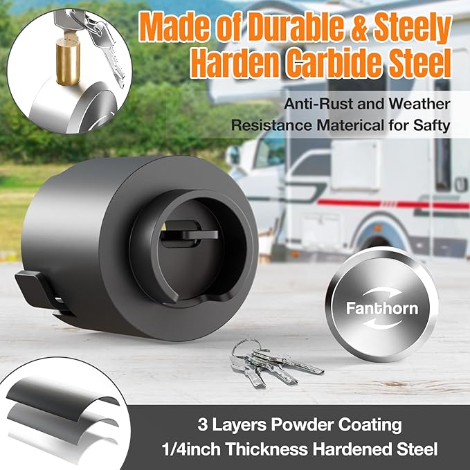 Heavy Duty Trailer Hitch Locks Fits 2" and 2-5/16" Couplers, Upgraded Anti Theft Trailer Tongue Lock Secure with Coupler and Safety Chain, Trailer Lock for RV Camper Trailer Truck Pickup Boats(Sliver)