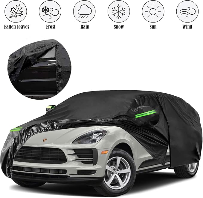 Waterproof Car Cover Replacement for 2014-2025 Porsche Macan, 6 Layers All Weather Full Car Covers with Zipper Door & Windproof Bands for Snow Rain Dust Hail Protection