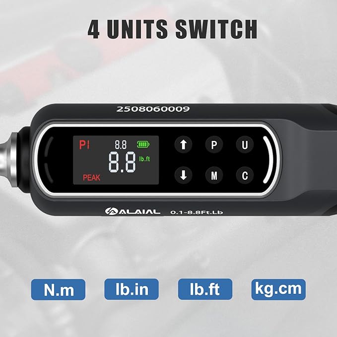1/4 Drive Digital Torque Wrench, 0.1-8.8 Ft.Lb/0.2-12 Nm Drive Dual Direction Rachet Torque Wrench with Vibration, Buzzer and LED Alert, Electronic Torque Wrench for Bike Motorcycle Car Repair