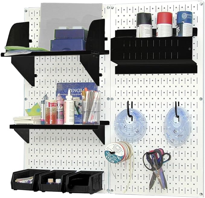 Wall Control Craft & Hobby Pegboard Organizer Storage Kit with White Pegboard and Black Accessories