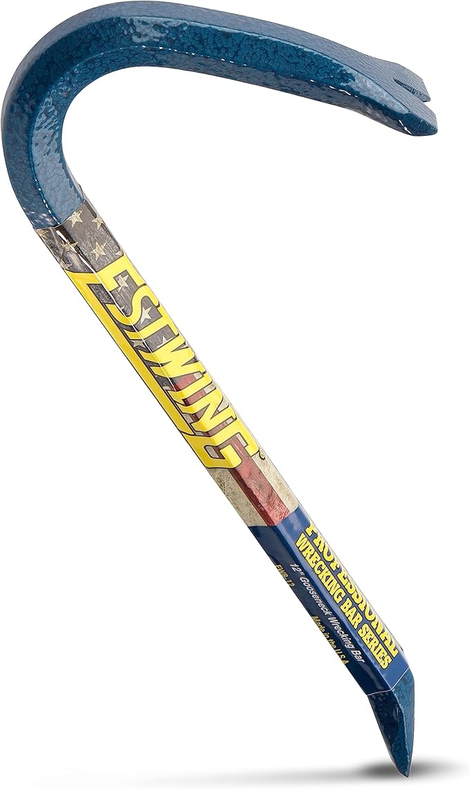 ESTWING Gooseneck Wrecking Bar - 1/2" x 12" Pry Bar with Angled Chisel End & Forged Steel Construction - EWB-12