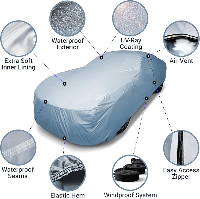 iCarCover Fits [1972-1989 Mercedes-Benz SL-Class] Premium Custom Car Cover Waterproof All Weather Resistant Outdoor Indoor Sun Snow Storm UV Protection Form-Fit Padded Cover with Straps