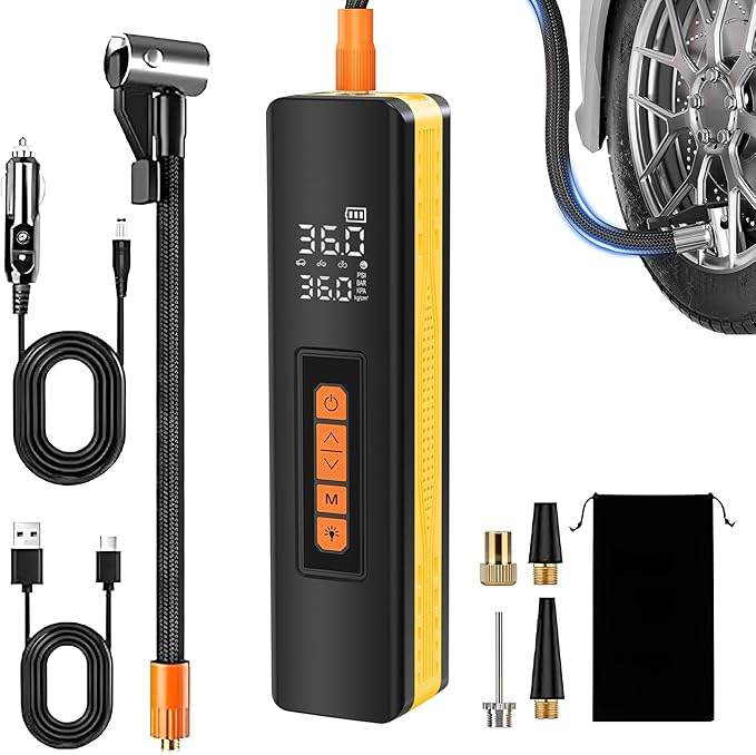 Tire Inflator Portable Air Compressor, 5X Faster Portable Air Compressor for Car Tires with Powerful Battery (Yellow)