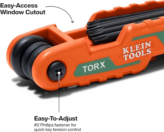 Klein Tools 70540T Compact Folding Torx Key Set, 8 Keys T9 to T40, Industrial Strength Heat Treated Alloy Steel
