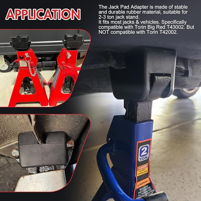 Toolly 4 Pack Jack Pad Adapter for Jack Stand, 2-3 Ton Universal Heavy Duty Rubber Slotted Frame Rail Pinch welds Protector Set