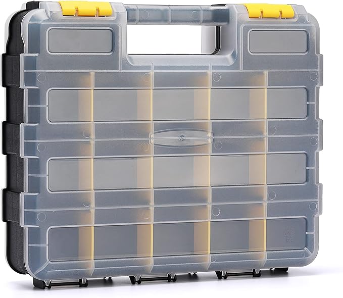 AIRTOON Double Side Tool Organizer with Impact Resistant Polymer, Hardware Box Storage, Excellent for Screws,Nuts,Small Parts, 34-Compartment