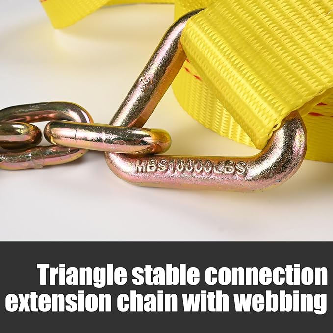 Heavy-Duty Tie Down Ratchet Straps with Chain Ends with Grab Hook, 2‘’ X 27ft, 10,000 lbs Break Strength, Ratchet Strap with Chain Anchors Ideal for Securing Cargo to Flatbed Trailer, 2 Pack