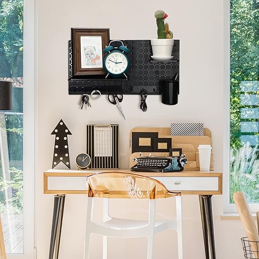 Chunful 58 Pcs Pegboard Organizer Kits Plastic Pegboard Wall Panel Mount Display Accessories Include Storage Boards Buckets and Hooks for Craft Room Garage Kitchen Office(Black)