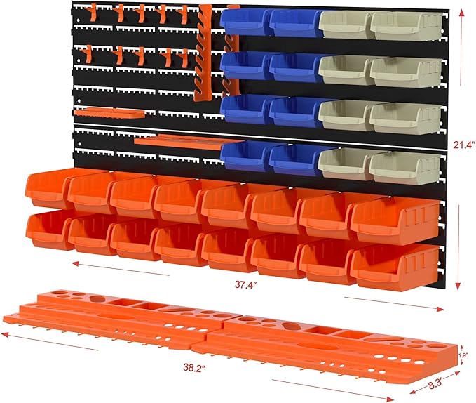52PCS Wall Mounted Storage Bins Garage Storage Drawers with 4PCS Wall Mounting Peg Boards Workshop Parts Rack Container Tool Organizer Easy Access Compartments for Hardware Crafts Office Supplies