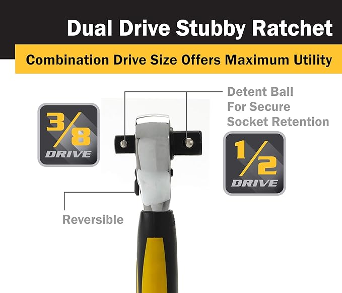 Titan 12051 3/8-Inch and 1/2-Inch Dual Drive x 5-1/2-Inch 72-Tooth Dual Head Stubby Ratchet