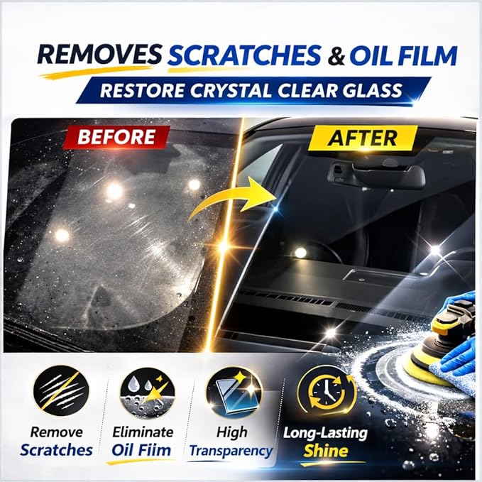 200ml Cerium Oxide Glass Polishing Liquid – Deep Cleaning Glass & Removes Wiper Marks, Swirls, Water Spots & Windshield Cleaner （Shake vigorously for 5 sec. Machine Polish 10 min.）