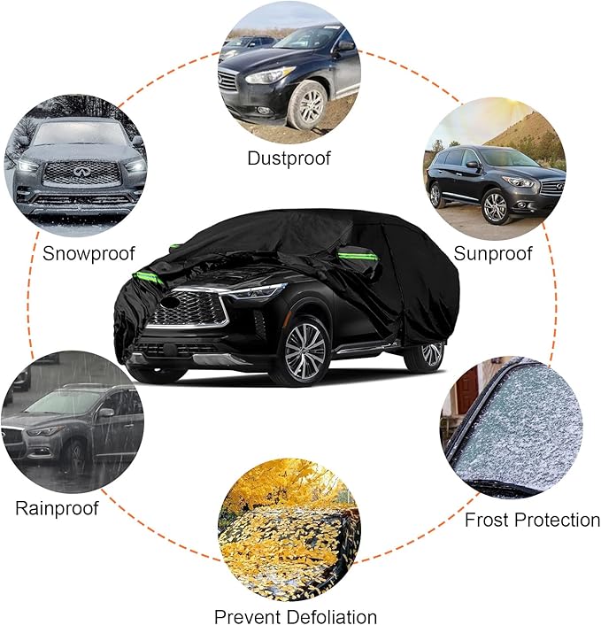 Waterproof Car Covers Replace for 2013-2025 Infiniti QX60, 6 Layers All Weather Custom-fit Car Cover with Zipper Door & Windproof Bands for Snow Rain Dust Hail Protection