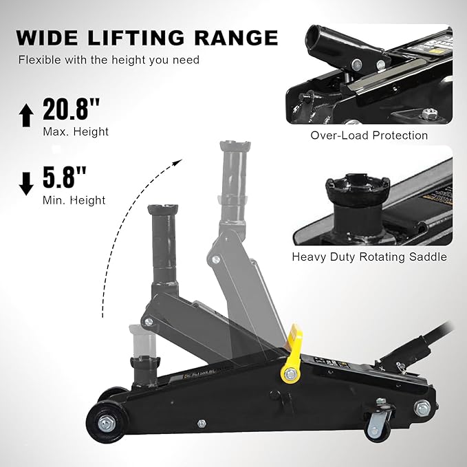 Torin T83006W Blackjack Hydraulic Trolley Service/Floor Jack (Fits: SUVs and Extended Height Trucks): 3 Ton (6,000 lb) Capacity, Black