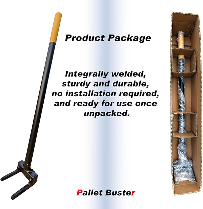 Pallet Buster with Handle 40’’ and Nail Puller, Fully Welded Deck Wrecker Pry Bar, Heavy Duty Pallet Deck Board Removal Tool, Industrial Breaker Bar for Removing or Tearing Down Woods, Black