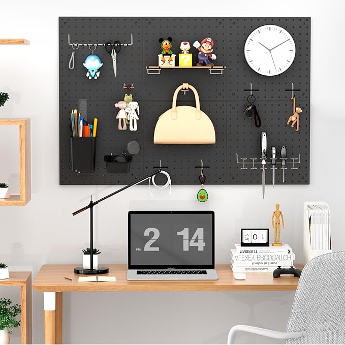 Peg Board Kit, Includes Pegboard and Accessories,with Hooks and Bins,Peg Board Wall Organizer for Office,Ornaments Display,Crafts Organization (129, Black)