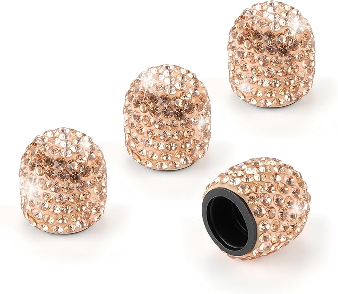 JUSTTOP 4 Pack Handmade Crystal Rhinestone Car Tire Valve Stem Caps, Car Wheel Tire Valve, Attractive Dustproof Bling Car Accessories, Universal for Cars, Trucks and Motorcycles-Orange