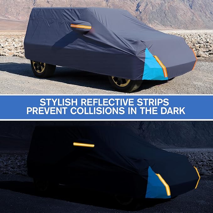 Car Cover Waterproof 4 Door, All Weather for Automobiles, Outdoor Full Exterior Cover Rain Sun UV Snowproof Protection with Zipper Cotton, Mirror Pocket for Jeep Covers Fits JK JL TJ YJ CJ