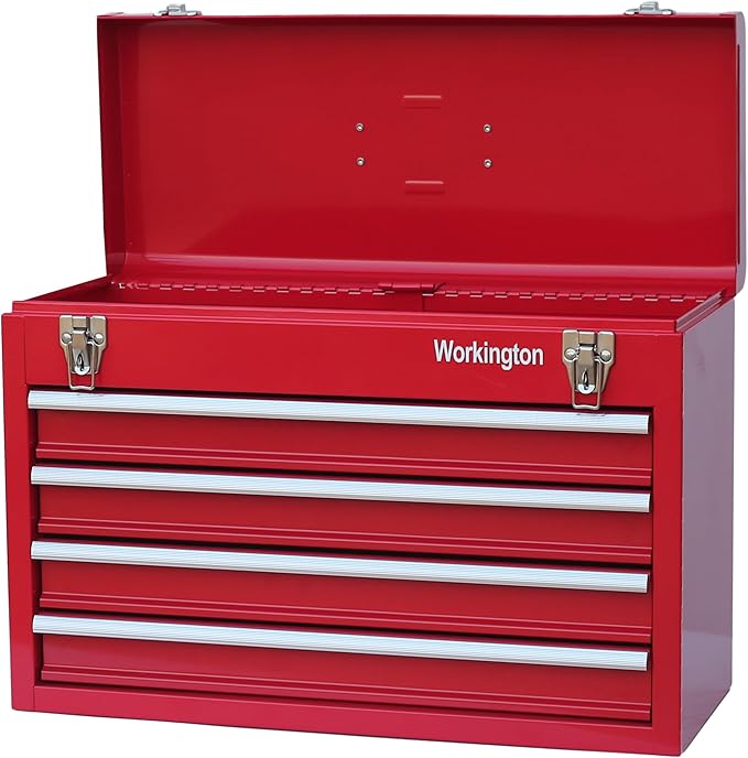 Workington Portable Metal Tool Chest with 4 Drawers, 20" 4-Drawer Tool Chest Cabinet with Ball Bearing Drawer Slides, Steel Tool Storage Box Organizer 4004 Red