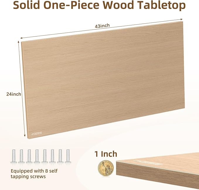 Universal Solid One-Piece Wood Table Top, 43"x24"x1" Workbench Top - Rectangular Particle Board for Standing Desk, Home Office Desk Countertop DlY, Washer Dryer, Coffee, Bar Tabletop
