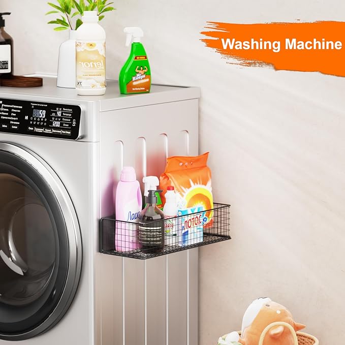 2Pack Magnetic Basket Organizer Holder for Fridge, Magnetic Shelf for Garage, Laundry, Kitchen, Workshop, Cabinet