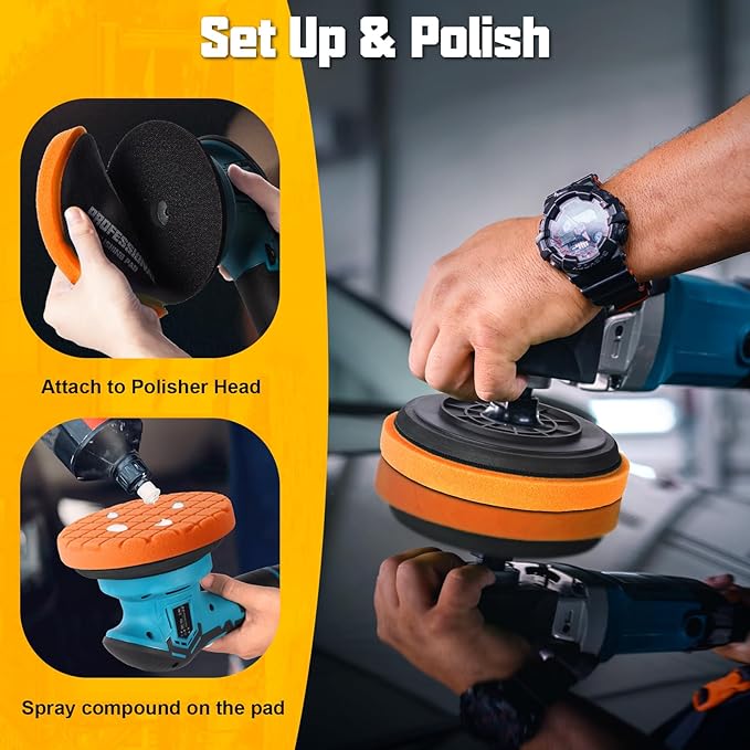 Buffing Polishing Pad, 3Pcs 5 Inch Orange Heavy/Medium Buffing Pads, Premium Buffing Sponge Pads for Car Buffer Polisher Compounding, Polishing, Waxing Pads