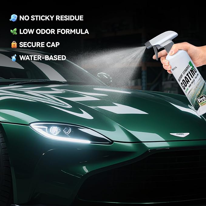 Instant Ceramic Coating Spray -Hydrophobic Nano Sealant, High Gloss Car Shine, Water-Based Safe Formula for Automotive Paint Protection