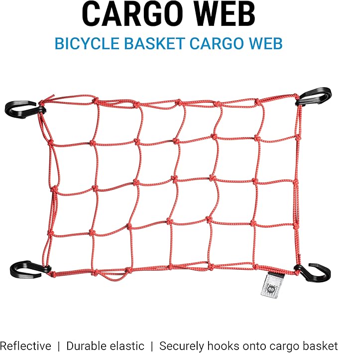 Portland Design Works Cargo Web - Reflective Cargo Netting for Bike Storage, Expandable Bungee Net with Hooks, Bicycle Accessories