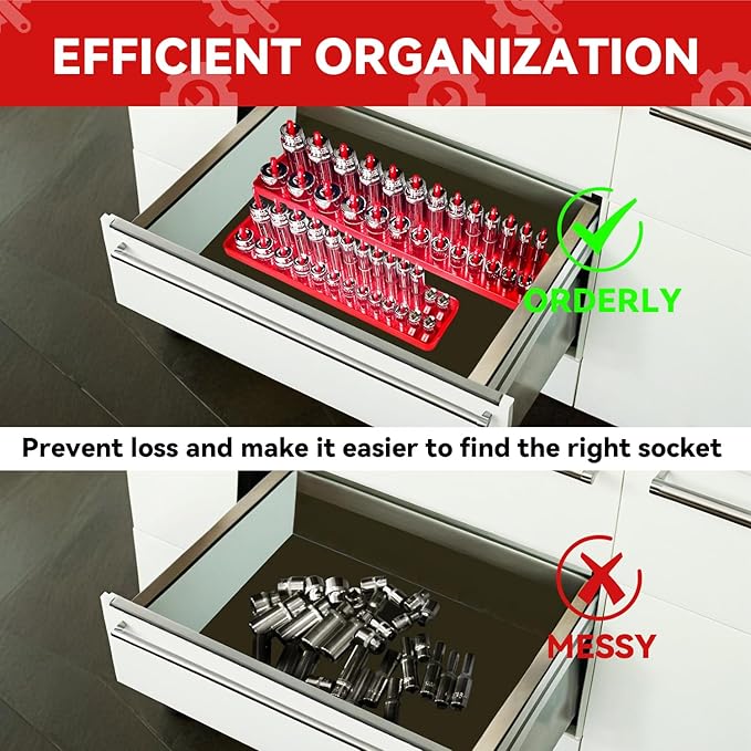 3PCS Socket Organizer Tray Set, SAE Socket Storage Trays, 1/4-Inch, 3/8-Inch & 1/2-Inch Drive Deep and Shallow Socket Holders for Toolboxes