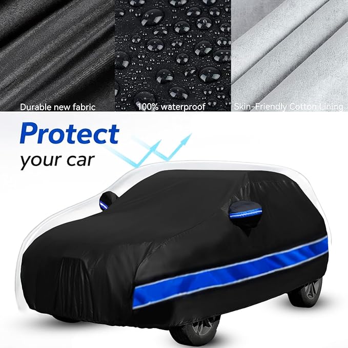 Car Cover Custom Fit Model Y,10-Layer Car Cover Waterproof All Weather,Full Exterior Cover with Cotton Lining,Sun Rain UV Dust Snow Protection with Door Zipper,Fit for Model Y 2020-2025