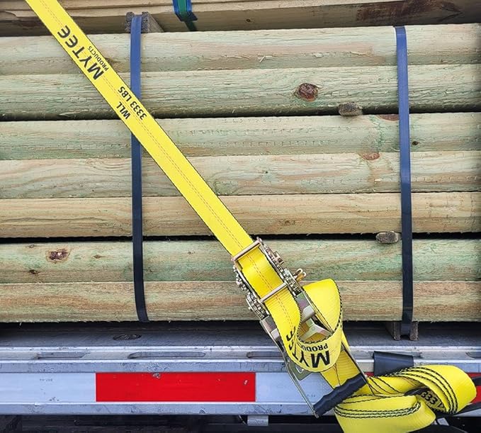 Mytee Products 10 Pack 2" x30' Self-Tensioning Ratchet Tie Down Straps with Flat Hooks - 3,333 Lbs WLL - Heavy Duty Tie Down Ratchet Straps for Flatbed, Truck, Trailers, Cargo, Pickup - Yellow