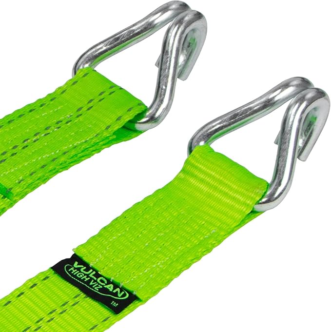 VULCAN Ratchet Strap with Wire Hooks - 2 Inch x 15 Foot - 2 Pack - High-Viz - 3,300 Pound Safe Working Load