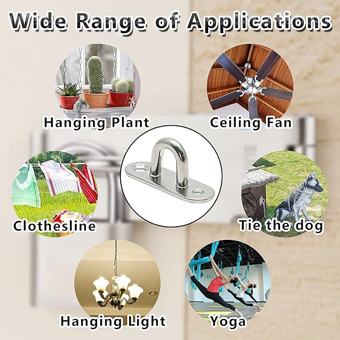 Hulless 4 Pcs 3.1 Inch 304 Stainless Steel Ceiling Hooks Pad Eyes Plate Marine Hardware Hooks with Screws