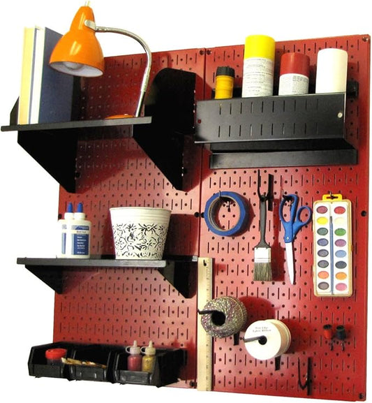 Wall Control Craft & Hobby Pegboard Organizer Storage Kit with Red Pegboard and Black Accessories