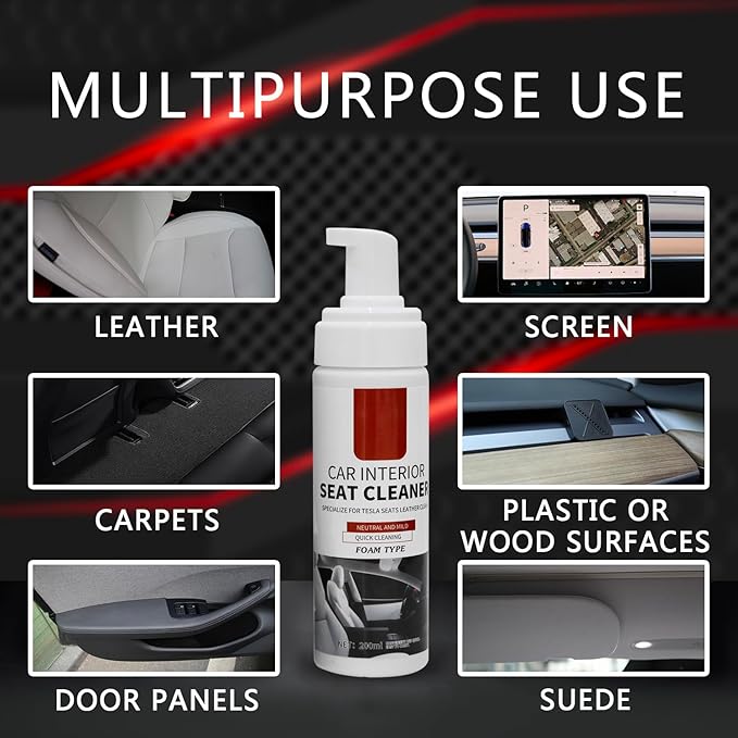 Interior Cleaner for Tesla White & Black Vegan Leather Seat Protectant Car Care Cleaning Kit Stain Remover Safe for Tesla Model 3 Highland/Y/S/X CyberTruck Accessories