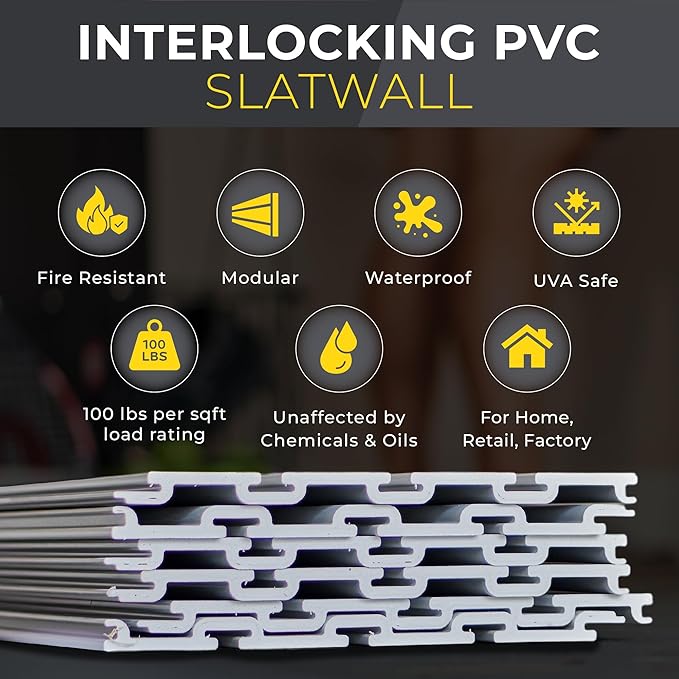 Heavy Duty 4x8 PVC Garage Slatwall Storage System (with Endcaps & Screws) - Modular Slat Wall Paneling for Garage Wall Organizer - Interlocking Slatwall Panels for Home & Commercial Use (Grey)